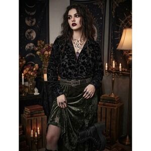 Tracy M Black Silk Blend Burnout Velvet Floral Sheer Button Down Shirt XL